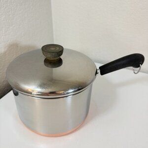 VTG Revere Ware 3 QT -98g Saucepan Copper Bottom Stainless Steel 1801 w/ Lid EUC